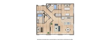 sheridan station two bedroom apartment floor plan rendering