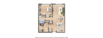 rendering of a 2 bedroom apartment at sheridan station in washington dc