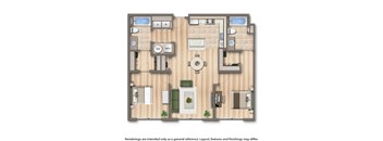 sheridan station two bedroom apartment floor plan rendering