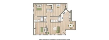 sheridan station south two bedroom town home floor plan rendering