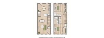 sheridan station south two floor two bedroom floor plan rendering