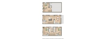 sheridan station south three bedroom townhome floor plan rendering