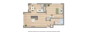 sherry hall one bedroom apartment floor plan rendering