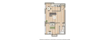 sherry hall one bedroom apartment floor plan rendering
