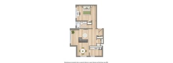 sherry hall one bedroom apartment floor plan rendering