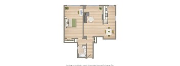 sherry hall one bedroom apartment floor plan rendering