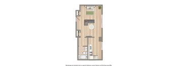 sherry hall studio apartment floor plan rendering