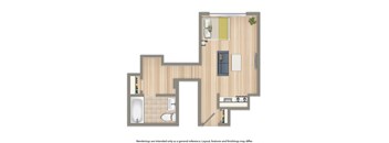 sherry hall studio apartment floor plan rendering