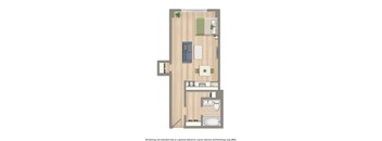 sherry hall studio apartment floor plan rendering