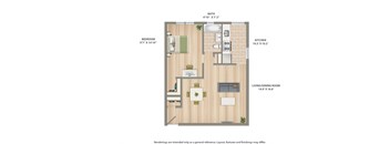 floor plan rendering of a 1 bedroom apartment at shipley park apartments in washington dc