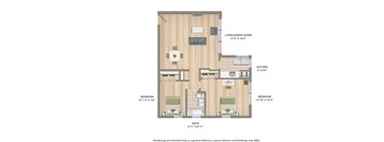 floor plan rendering of a 2 bedroom apartment at shipley park apartments in washington dc