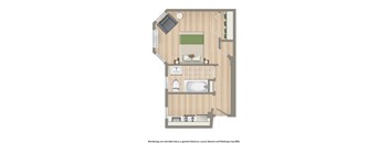 floor plan of a studio apartment for rent in washington DC.