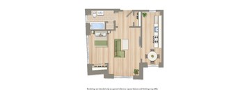 studio floor plan rendering at the dahlia apartments in washington dc