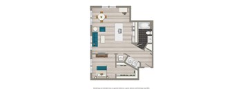 one bedroom apartment floor plan rendering at terrace manor apartments in washington dc