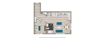 one bedroom apartment floor plan rendering at terrace manor apartments in washington dc