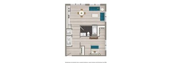 one bedroom apartment floor plan rendering at terrace manor apartments in washington dc