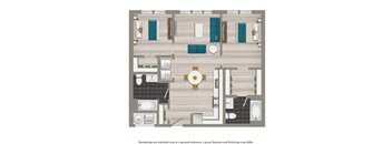 a floor plan of a room with furniture and a clock