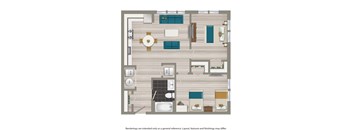 two bedroom floor plan rendering at terrace manor apartments in washington dc