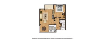 one bedroom apartment floor plan rendering of twin oaks apartments in washington dc