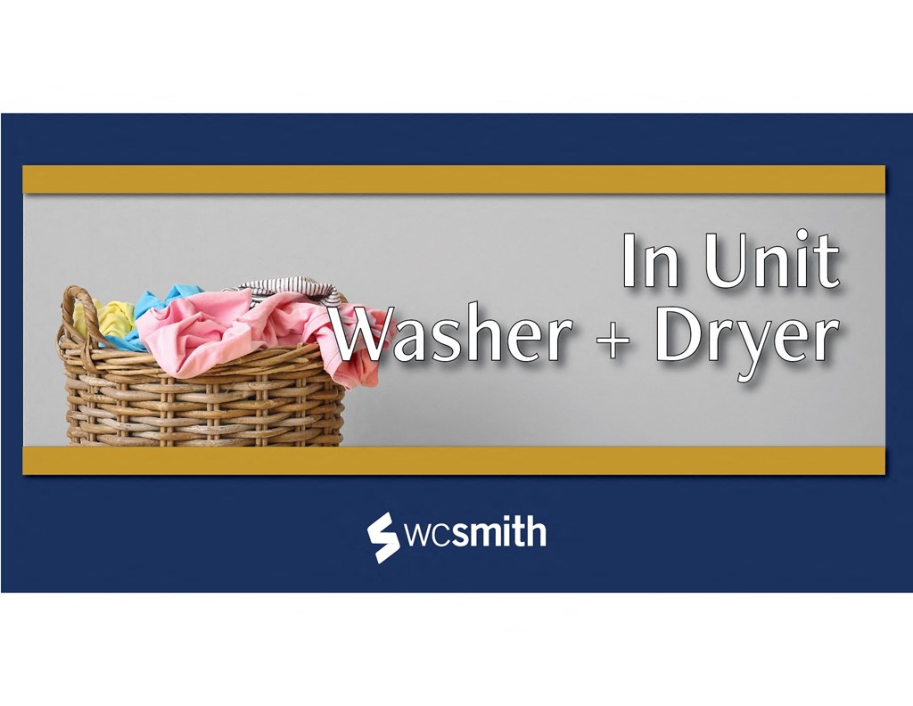 a basket with laundry in it with the words in unit washer and dryer