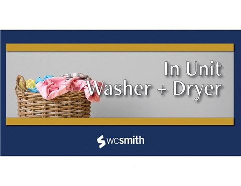 a basket with laundry in it with the words in unit washer and dryer