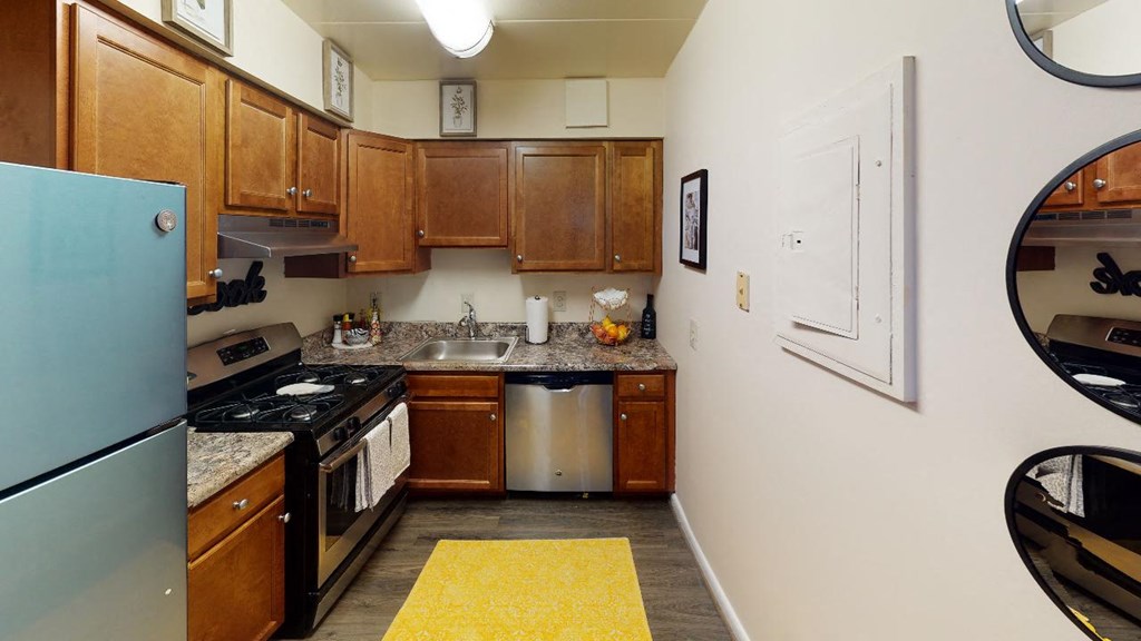 kitchen with stainless steel appliances at washington view apartments in southeast dc