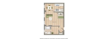 2800 woodley studio apartment floor plan rendering