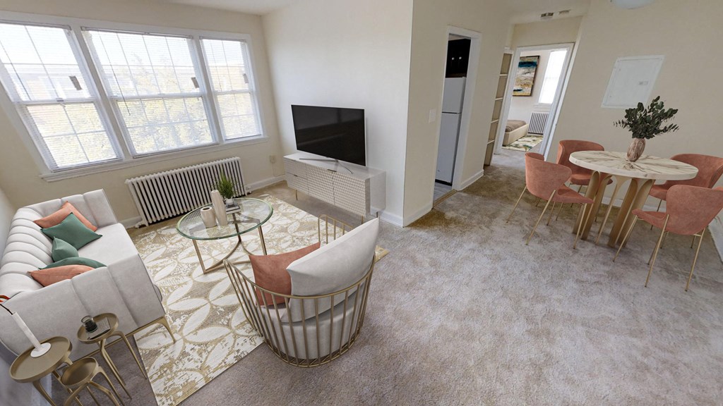 living room and dining area at jetu apartments for rent in washington dc
