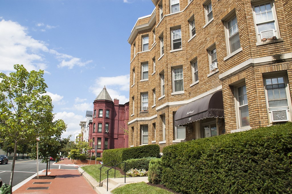 exterior of brick apartment building called the foreland in washington dc