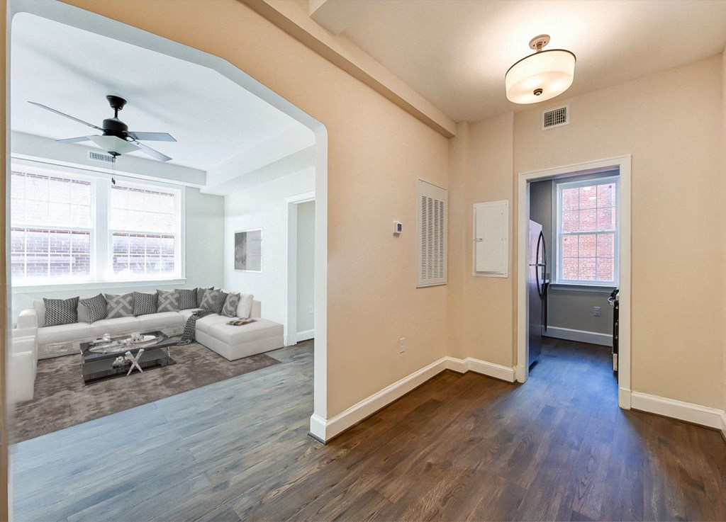 view of living area from entrance at petworth station apartments in washington dc