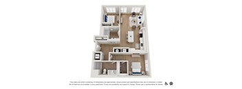 A floor plan of a small apartment with a kitchen, living room, and bathroom.