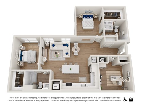 A floor plan of an apartment with a kitchen, living room, and bathroom.