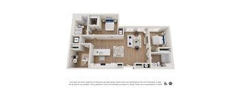 A floor plan of an apartment with a kitchen, living room, and bathroom.
