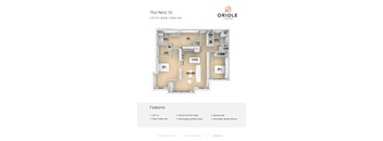 2 bedroom 2 bathroom floor plan I at Oriole Landing, Lincoln, Massachusetts
