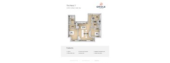 2 bedroom 2 bathroom floor plan F at Oriole Landing, Lincoln, MA, 01773