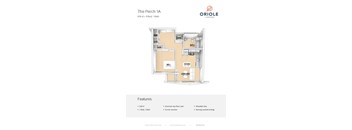 1 bedroom 1 bathroom floor plan H at Oriole Landing, Massachusetts, 01773