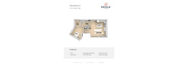 1 bedroom 1 bathroom floor plan at Oriole Landing, Lincoln, MA, 01773
