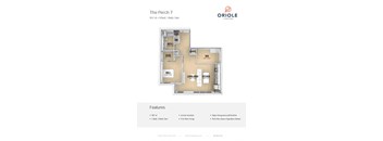 1 bedroom 1 bathroom floor plan E at Oriole Landing, Massachusetts