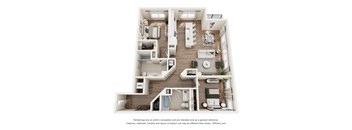 A floor plan of a two-story apartment with a living room, kitchen, dining room, and bedrooms.
