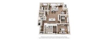 A 3D floor plan of a house with labeled rooms.
