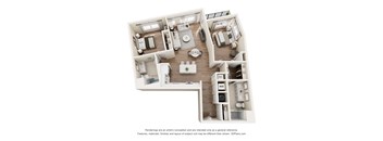 A 3D floor plan of a house layout.