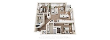 A 3D floor plan of a house with labeled rooms.