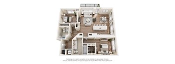 A 3D floor plan of a house with labeled rooms.