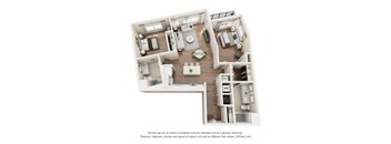 A 3D floor plan of a house layout.