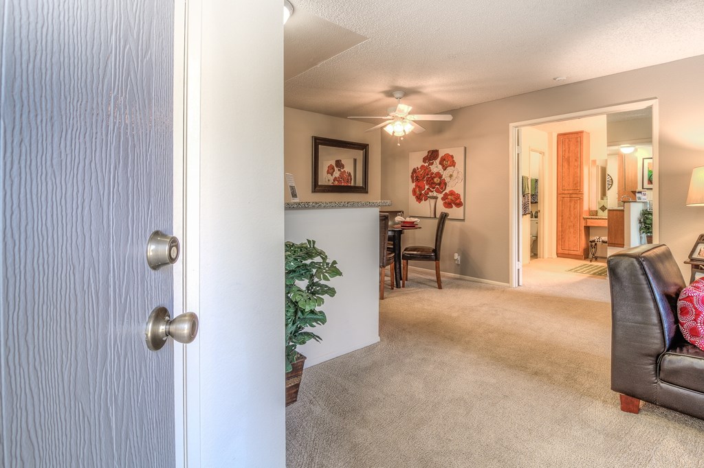 A living room with a couch and a chair.