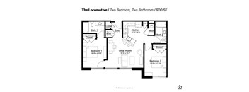 a floor plan of two bedroom two bathroom