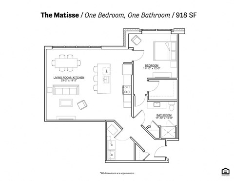 the floor plan of one bedroom one bathroom