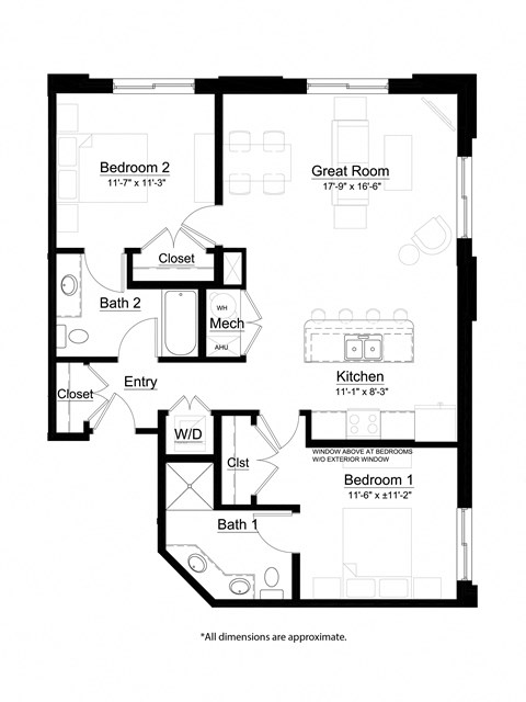 2 bed 2 bath The Boxcar Floor Plan at Metro Crossing Apartments, Owings Mills