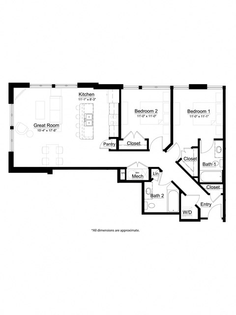 2 bed 2 bath The Carriage Floor Plan at Metro Crossing Apartments, Owings Mills, 21117