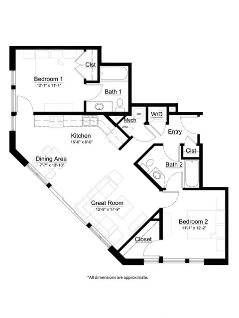 2 bed 2 bath The Coach Floor Plan at Metro Crossing Apartments, Owings Mills, MD